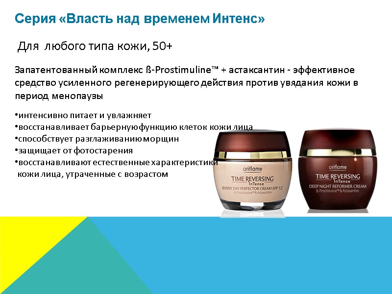 Серия «Власть над временем Интенс»  Для  любого типа кожи, 50+ Запатентованный комплекс